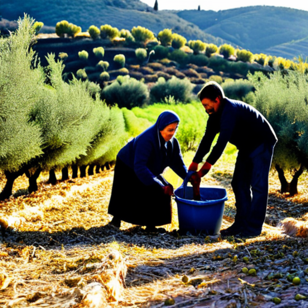 Olive Harvest in Autumn**

"A family-friendly scene of people harvesting olives in a sun-drenched olive grove during autumn, fully clothed in modest, practical clothing, rolling hills in the background, golden light, safe for work, appropriate content, perfect anatomy, natural proportions, professional photography, high quality, family-friendly."

**