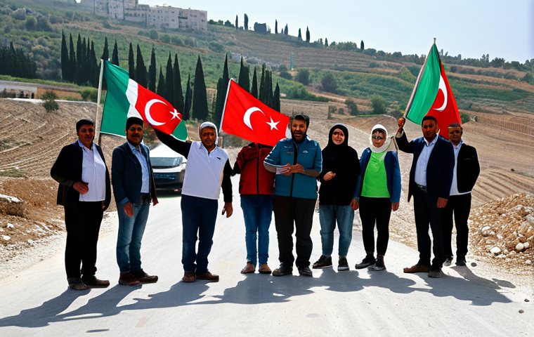 팔레스타인과 터키의 역사적 관계 - Ottoman Legacy**

"A bustling marketplace scene in old Jerusalem, featuring Ottoman-era architecture...