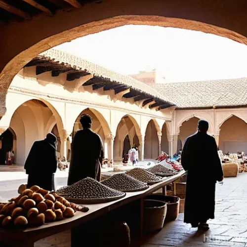 팔레스타인과 요르단강의 역사적 의미 - **Ancient Crossroads Marketplace:** A bustling ancient marketplace set at the confluence of Roman, G...