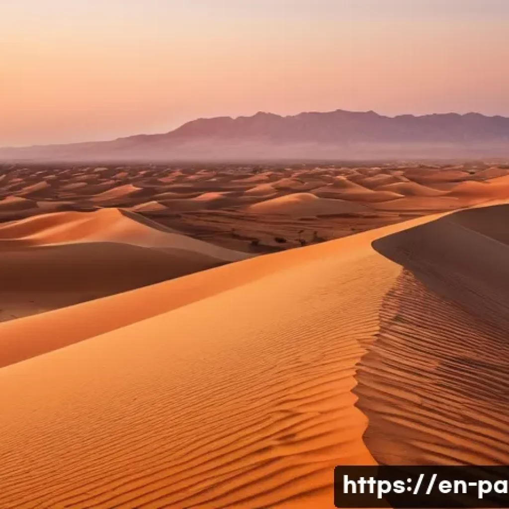 팔레스타인의 주요 사막 관광 - A panoramic view of Palestine&rsquo;s desert at sunset, featuring endless golden sand dunes gently shaped ...