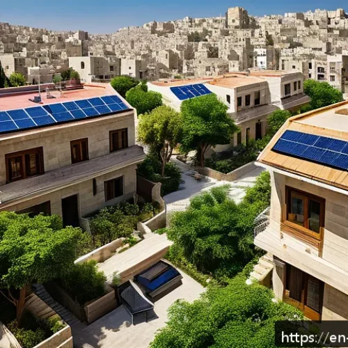 팔레스타인에서의 도시 개발 프로젝트 - A vibrant urban Palestinian neighborhood showcasing a harmonious blend of traditional stone architec...